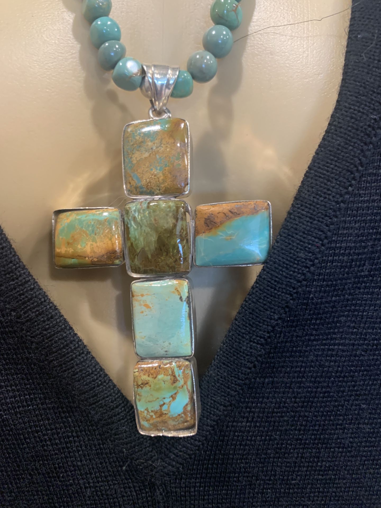 INCREDIBLE 3.5” TURQUOISE STERLING CROSS