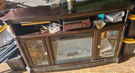 Dark Wood TV Stand with Glass Doors
