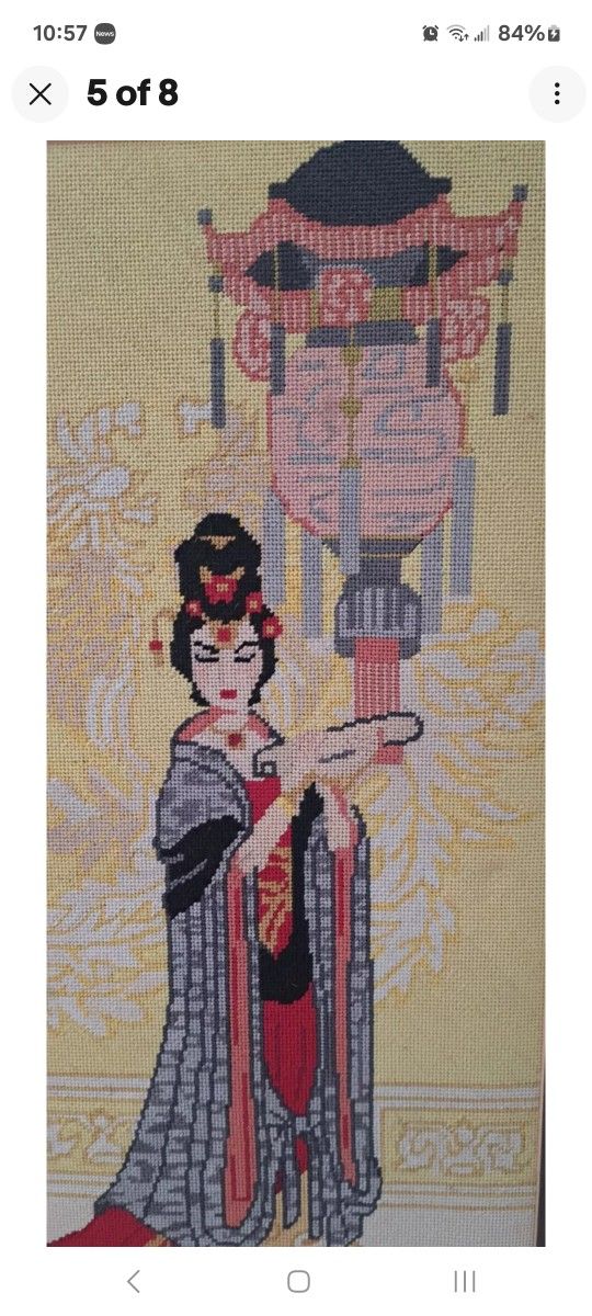 Chinese Girl At A Temple Embroidered Tapestry Framed Original Piece Of Art