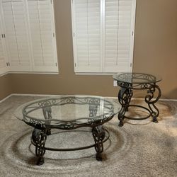Glass Top Coffee Table And End Table, Metal Work