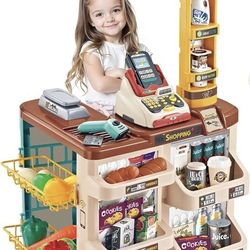 Kids Supermarket Set Role Play Superstore Shop Toys Children Supermarket with Light, Sound, Working Scanner, and Accessories Included