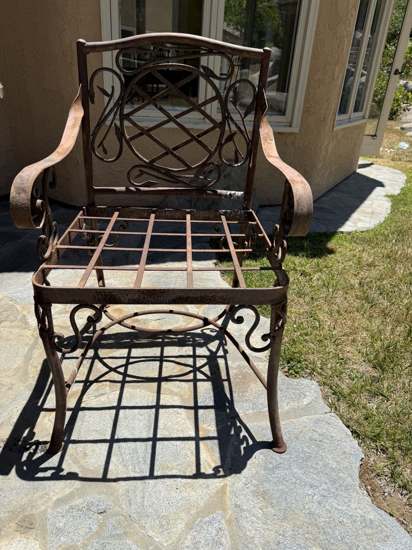 Rustic Wrought Iron Patio Set — Table + 4 Chairs — Heavy & Charming!