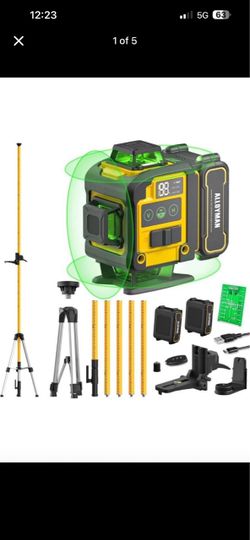 4x360°Self Leveling Laser Level, 12 Ft./3.7M Professional Laser Level Pole with Tripod