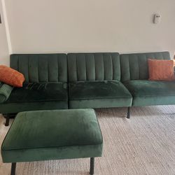 Green Velvet Sectional With Chaise