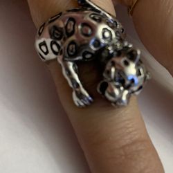 HCJ Stainless Steel Panther Leopard Cat Animal Crystal Statement Ring SZ 6.5