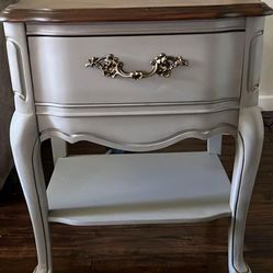 Vintage Refinished Nightstand/side Table  Grey And Walnut