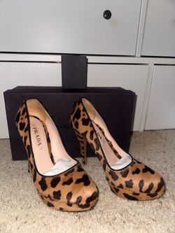 Prada Leopard Calf Hair Platform Pumps - Size 38 1/2
