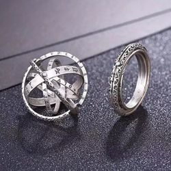 Swivel Astronomical Ball Ring - Transformable, Retro Charm. Plated White Steel,