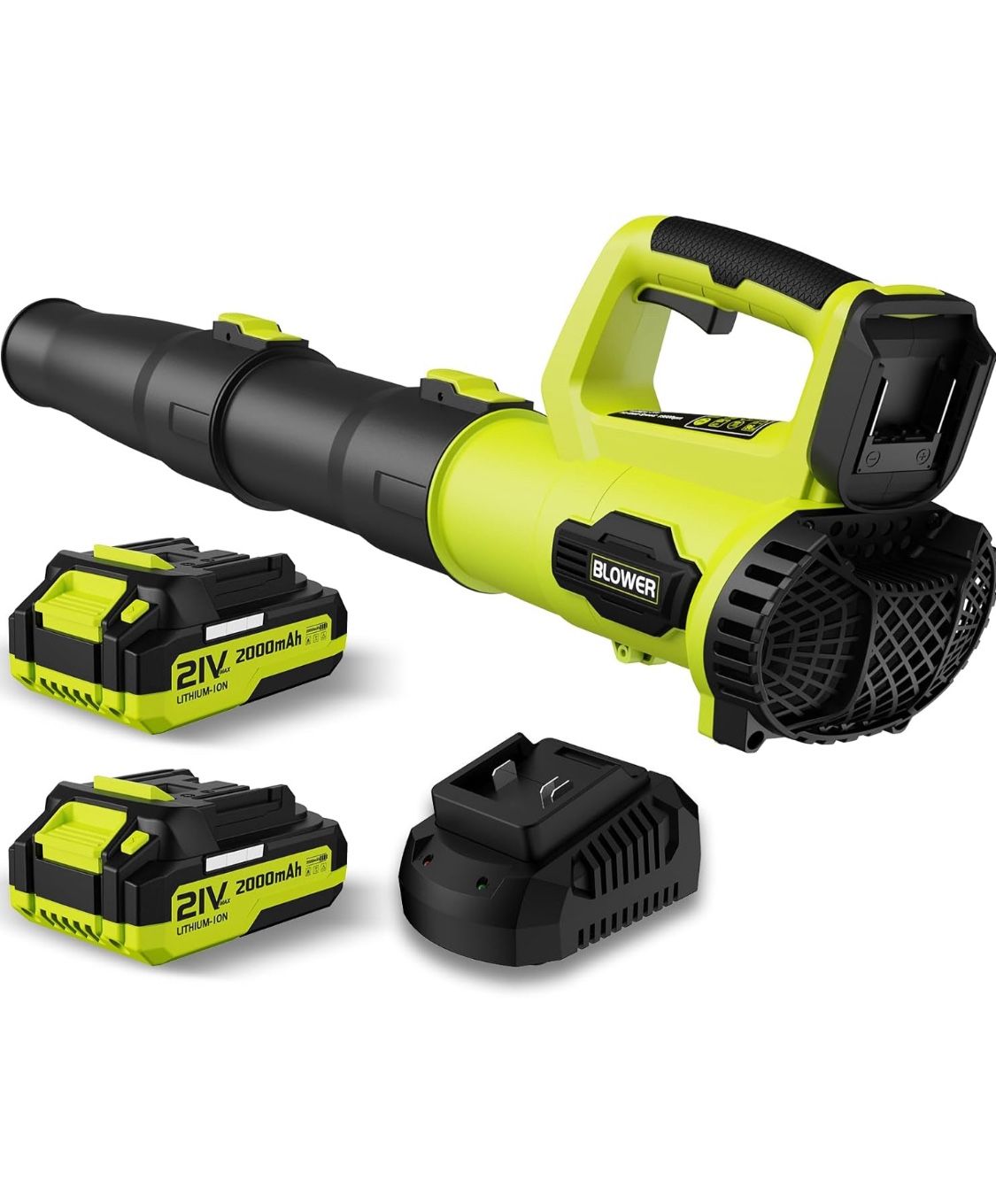 Leaf Blower, 21V Cordless Electric Blower with 2 2.0Ah Batteries and 1 Hour Fast Charger, Lightweight Leaf Blower for Patio Cleaning, Lawn Care, Blowi