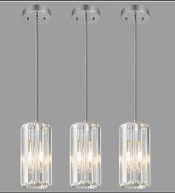 New never used 3 pk  regular store price $180 plus tax   Chrome Pendant Lighting Modern Pendant Light Mini Crystal Chandeliers Adjustable Pendant Ligh