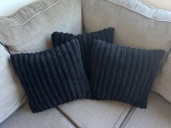 Black Ribbed Plush Throw Pillows Set of 4