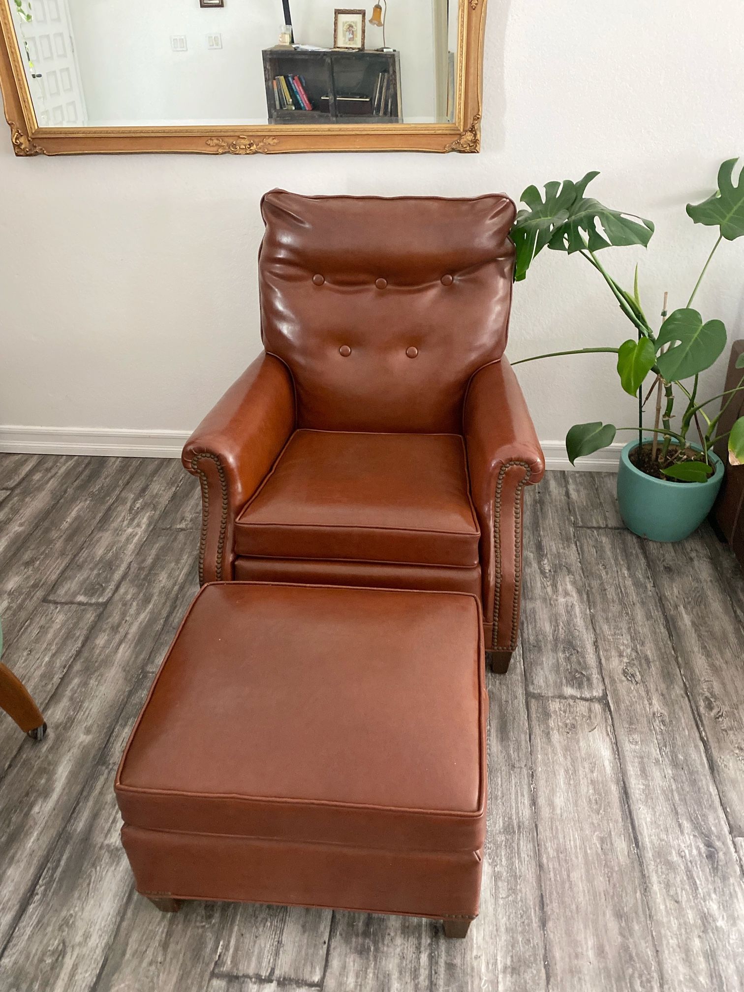 Vintage Naugahyde Chair Ottoman Set