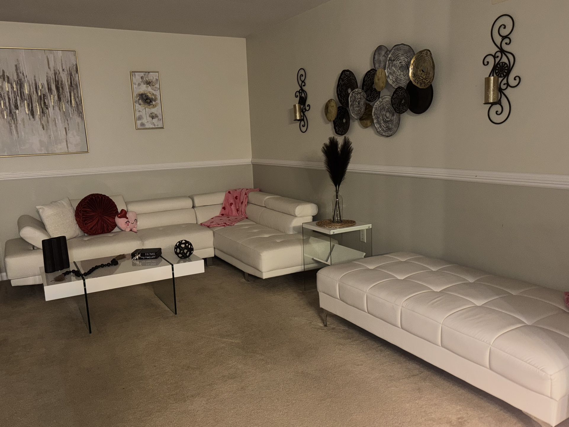 White Sectional And Ottoman 