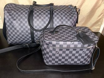 Journeyman Bag Co. 2-Piece Travel Set - Large Duffel & Matching Train Case (Grey/Black Checkerboard)