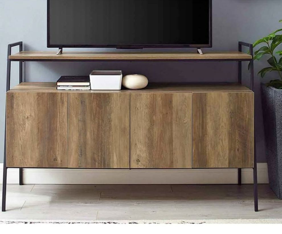 52 inch Metal and Wood TV Console in Rustic Oak