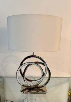 Trinity LED Table Lamp – Polished Nickel with White Shade