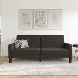 Fabric Tufted Futon, Gray Linen 
