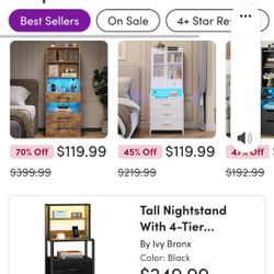 Tall Nightstand With 4 Tier Shelves 