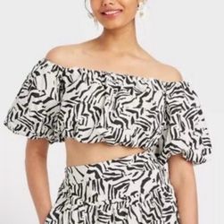 A New Day Brand, Balloon off Shoulder Blouse Black White XL