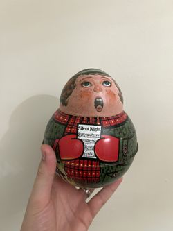 Chein Christmas Rolly Poly Christmas  Caroller Tin Container Silent Night 1982