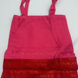 Victorias Secret Canvas Open Tote Bag Pink Red Shimmer Logo Travel Overnight