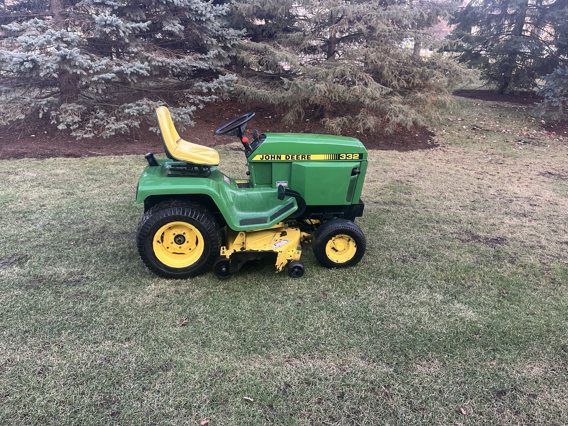 John Deere 322 Garden Tractor Riding Lawn Mower With A 18HP Yanmar Motor 50 In Deck And Snow Blade