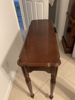 36” L x 16” D x 24” H Cherry finish table, excellent condition no damage