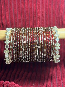 20 piece set Maroon and Gold Embellished Bangle Set