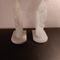 EXQUISITE Pair of 9" Handcarved Solid White Onyx Horse Bust Bookends.
