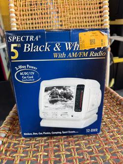 5” Portable Black and White TV in White