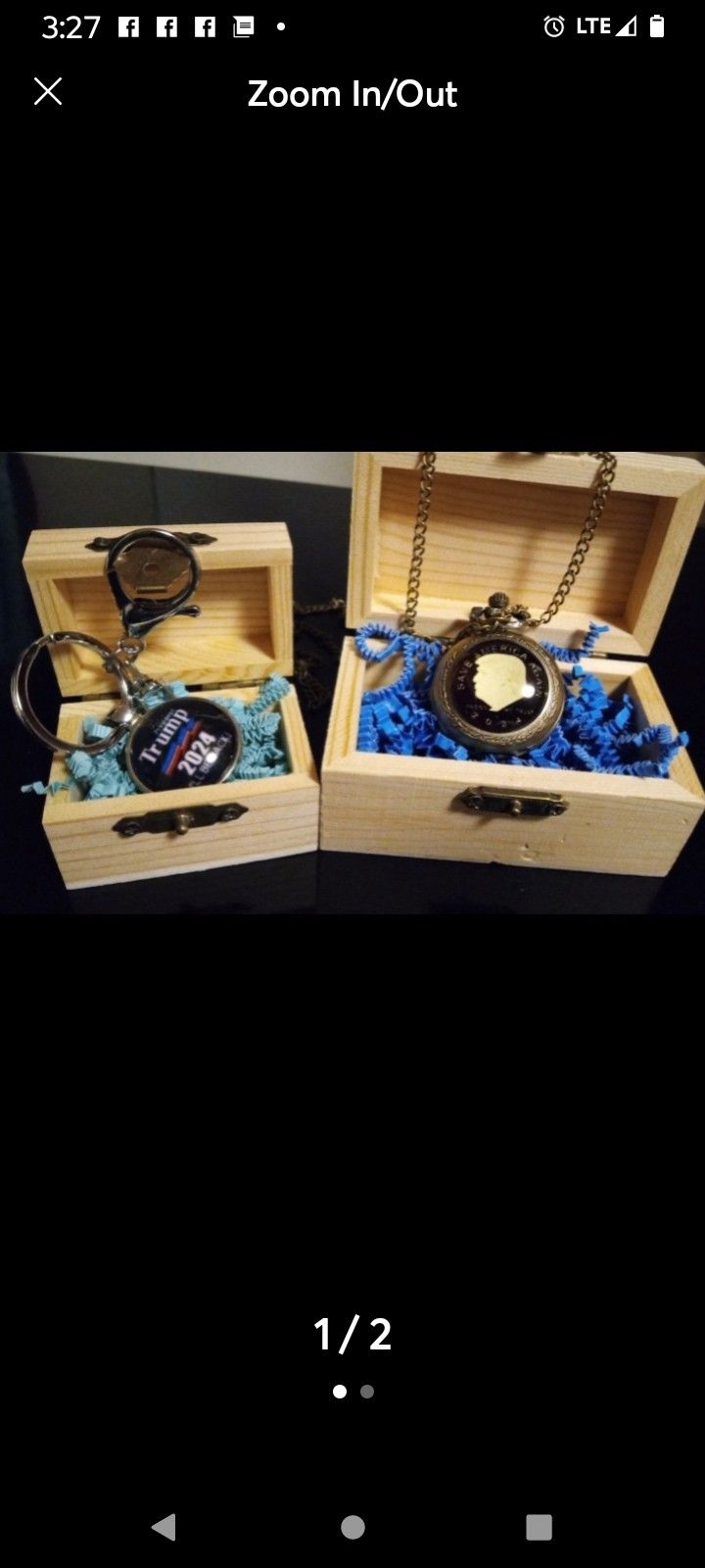 "TRUMP" POCKET WATCH--TRUMP KEYCHAIN --WOODEN BOX AND GIFT BAG INCLUDED