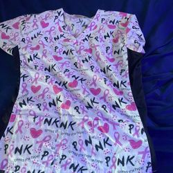breast cancer scrub shirt size L v-neck.  worn a few times 
