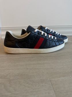 Authentic Gucci Ace Blue GG Monogram Leather Sneakers - Mens US 11 (Gucci 10G)