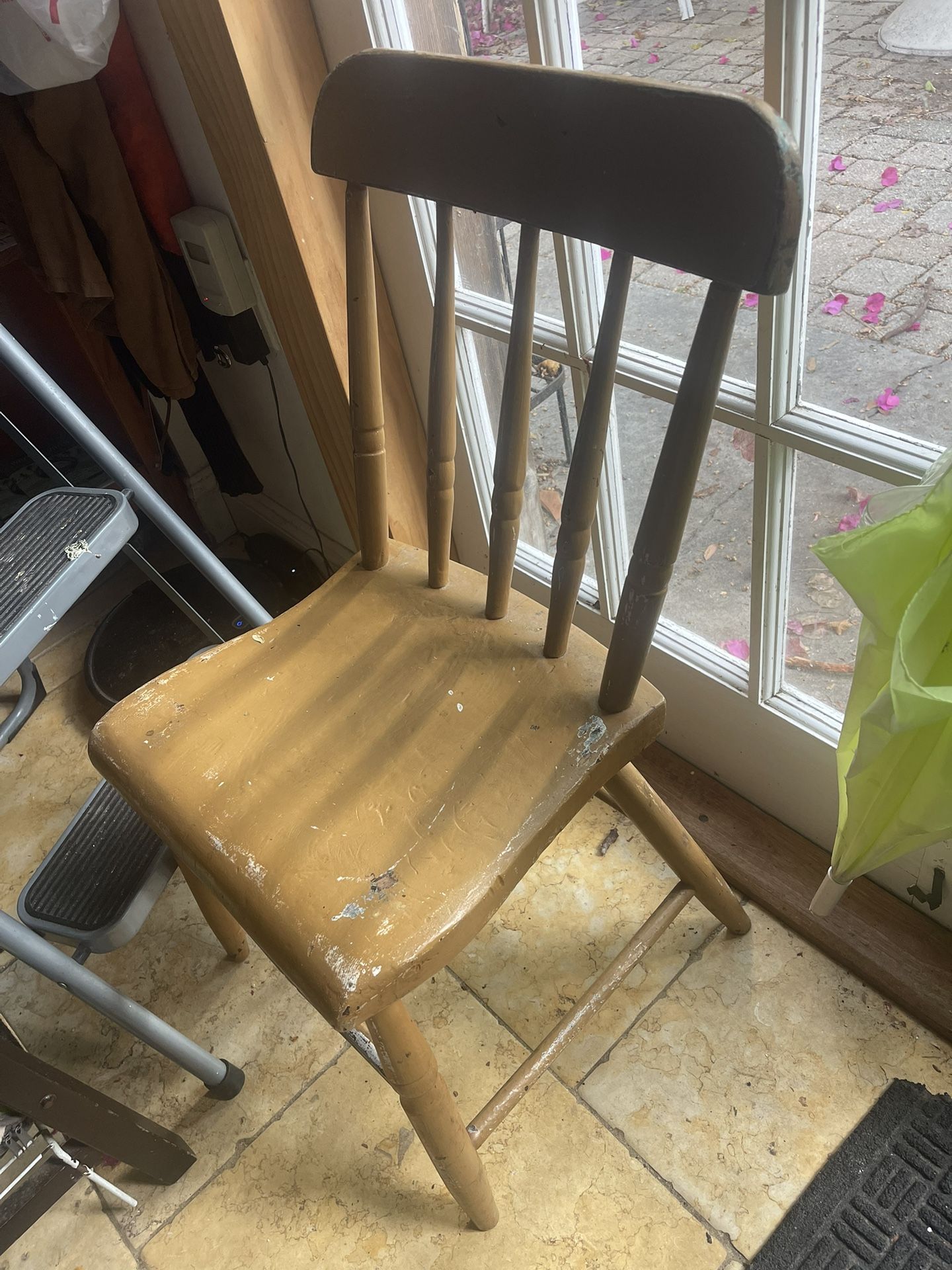 Vintage Real Hardwood Old Sturdy Chair Many Layers Of Paint