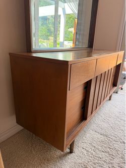 Mainline By By Hooker Midcentury Modern Lowboy Dresser With Cane Reversible Doors