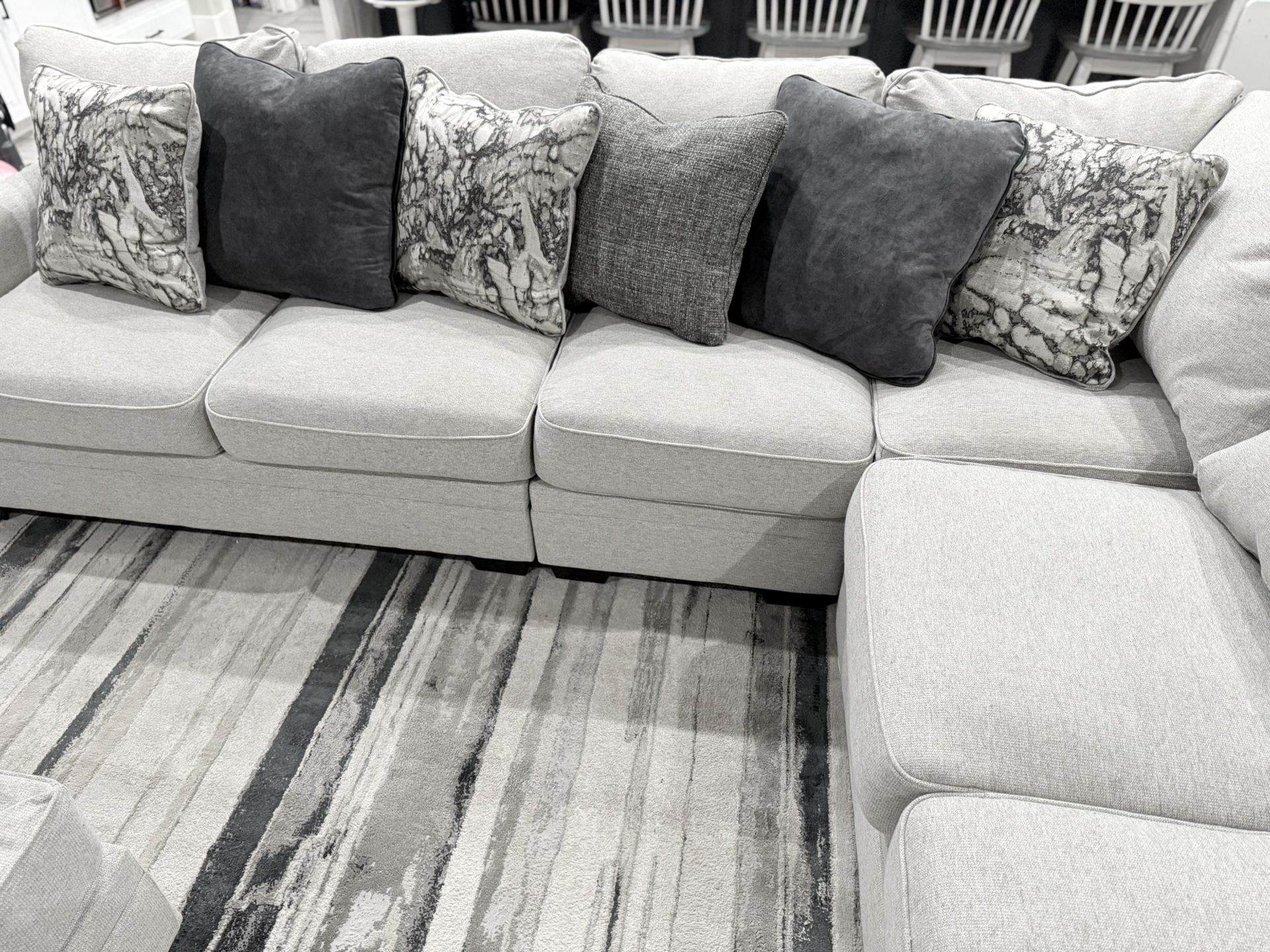 5 Piece Sectional Couch And Storage Ottoman W/ Down Pillows - Like New