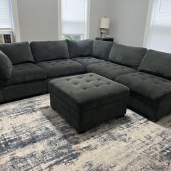 Tisdale Modular Sectional 6-piece Dark Gray with Storage Ottoman
