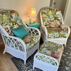 Everglade Rattan Chairs and Ottoman 