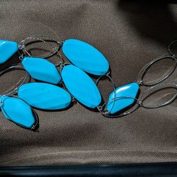 NEW Womens Pierced Silver Loop Earrings + 38" Blue Necklace. Nickel and Lead Free.