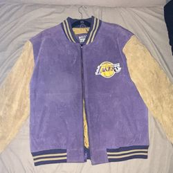 Los Angeles Lakers  ‘98 “Tuskany Leather” Varsity Jacket , Size L , Purple/Gold