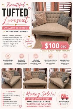 Tufted Loveseat with Two Accent Pillows
