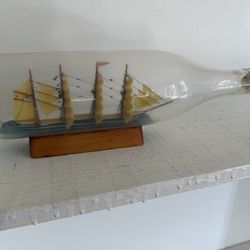 Handmade Ship in a Bottle – Nautical Folk Art Sailing Ship