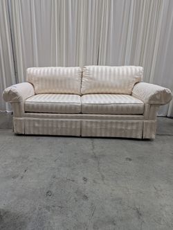 Woodmark Cream Striped Couch with Rolled Arms