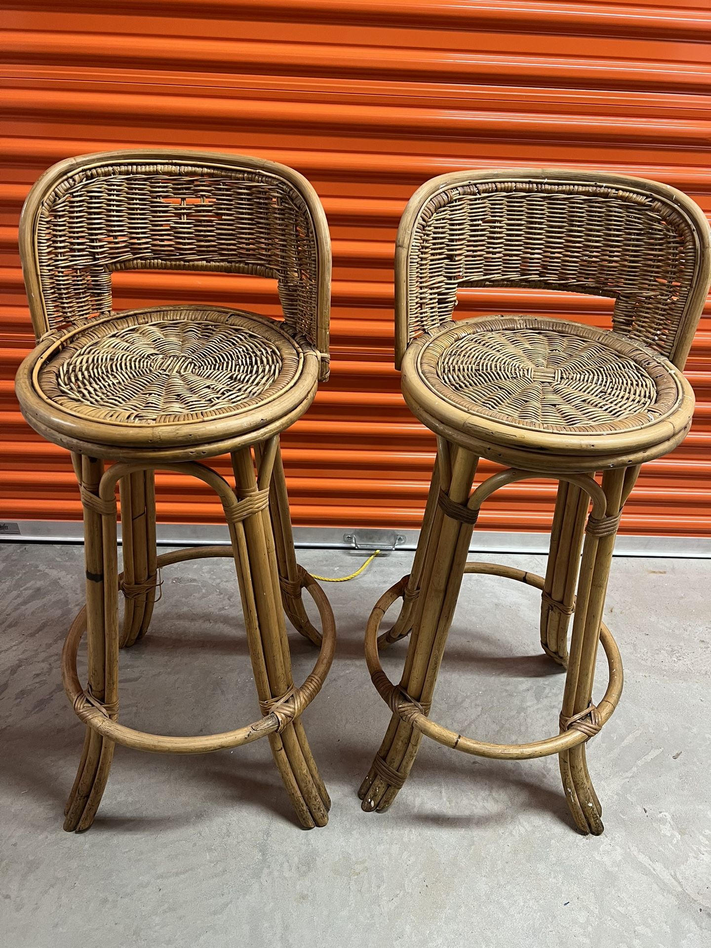 Wicker and Cane Swivel Barstools
