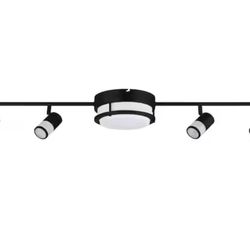 Hampton Bay Greyrock 3.47 ft. 4-Light Matte Black Integrated LED Fixed Track Lighting Kit with Rotating Heads and Flush Mount Light