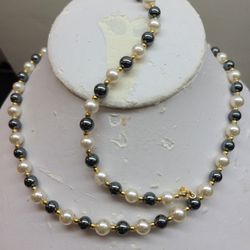 PEARL AND BLACK DIAMOND HEMATITE SET 