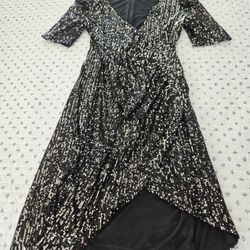 Calvin Klein Midi Cocktail Silver Metallic Dress