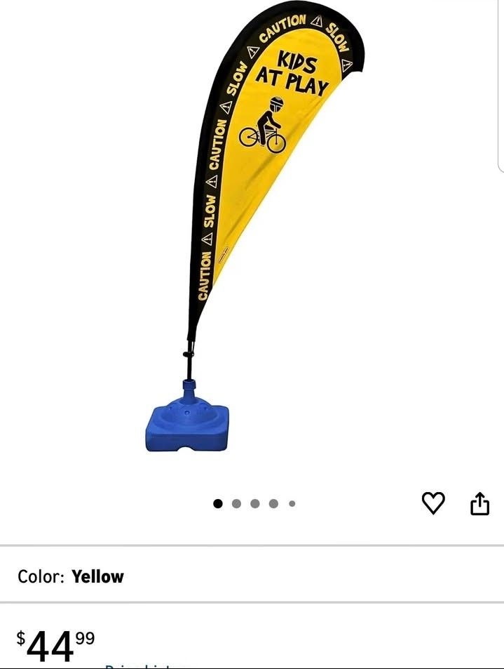 Flag Safety Sign with Fiberglass Poles and Weighted Base for Yards and Driveways -"Kids at Play", Ye
