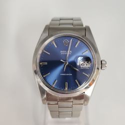 Vintage Rolex Oysterdate Precision 6694 Blue Dial 34mm Oyster Bracelet