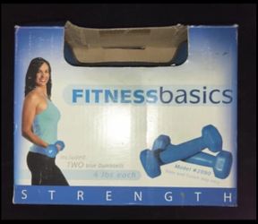 FITNESSbasics Strength New in the Box Includes: 2 blue Dumbbells 4 LB each blue color Model # 2090 8 LBS Pair